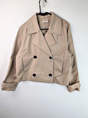 Black Tape Cropped Trench Jacket in Beige